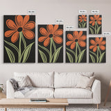 Orange Daisy with Black Background, Framed Canvas Print, Cute Floral Print, Botanical Minimalist Home Decor