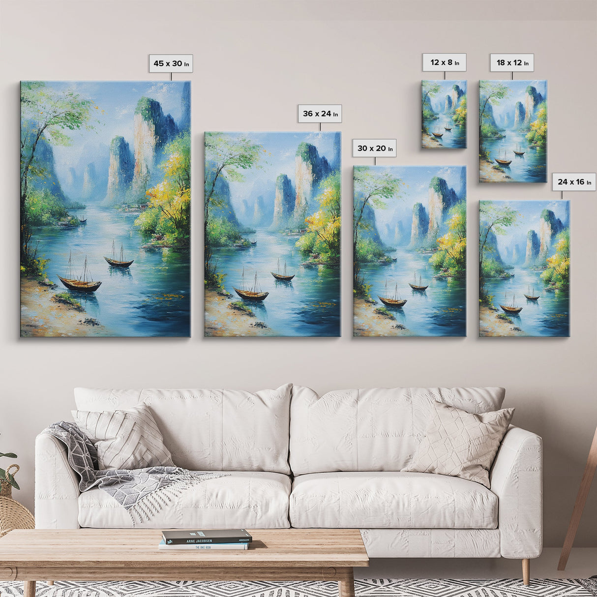 Vibrant Fantasy Art - Original Painting Framed Canvas Print - Sail Boats in The Bay - Nautical Themed Home Decor