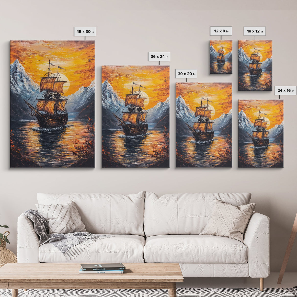 Pirate Ship Sails At Sunset, Nautical Wall Art, Fantasy Decor, Pirate Themed Art, Oil Painting, Fantasy Wall Art, Fantasy Decor