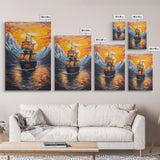 Pirate Ship Sails At Sunset, Nautical Wall Art, Fantasy Decor, Pirate Themed Art, Oil Painting, Fantasy Wall Art, Fantasy Decor