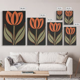 Framed Canvas Wall Art, Dark Botanical Black Background Orange Flower Modern Boho Wall Art Living Room Decor Above Sofa