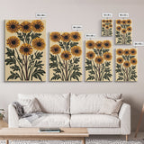 Cute Framed Canvas Wall Art Flower Print, Wild Flowers on Cream Background, Modern Home Decor, Boho Minimalist Wall Art