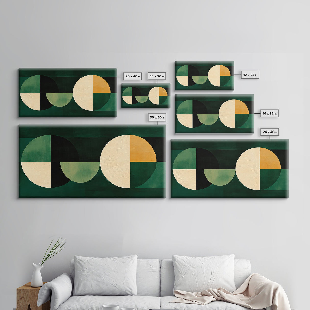 Abstract Wall Art Emerald Green Geometric Canvas Print, Large Framed Modern Art, Mid Century Abstract Home Decor, Minimalist Statement Piece