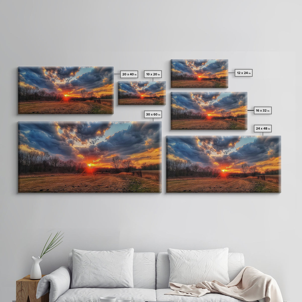 Sunset Over an Oklahoma Field, Framed Canvas Print, Photography Style Wall Art, Beautiful Home Decor