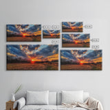 Sunset Over an Oklahoma Field, Framed Canvas Print, Photography Style Wall Art, Beautiful Home Decor