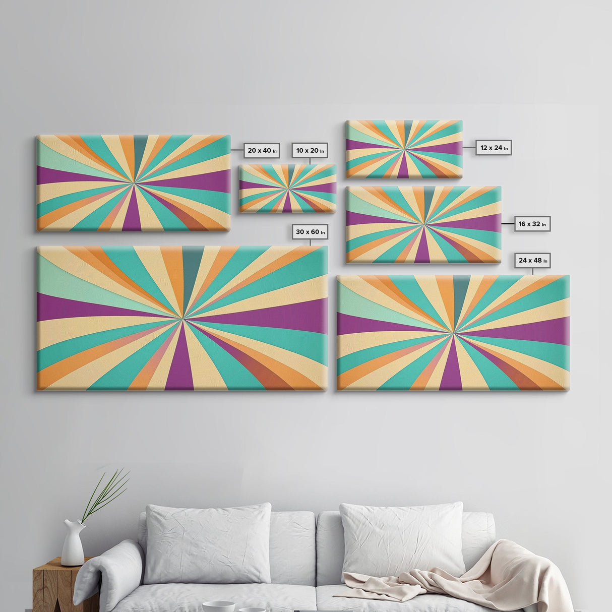 Eclectic Large Original Geometric Mid Century Modern Wall Art Wood Framed Canvas Print, Bright and Colorful Contemporary Art