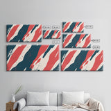Simplistic Mid Century Modern Art Camo Pattern Canvas Print, Camouflage Wall Art Print, Navy Blue and Red Abstract Wall Art
