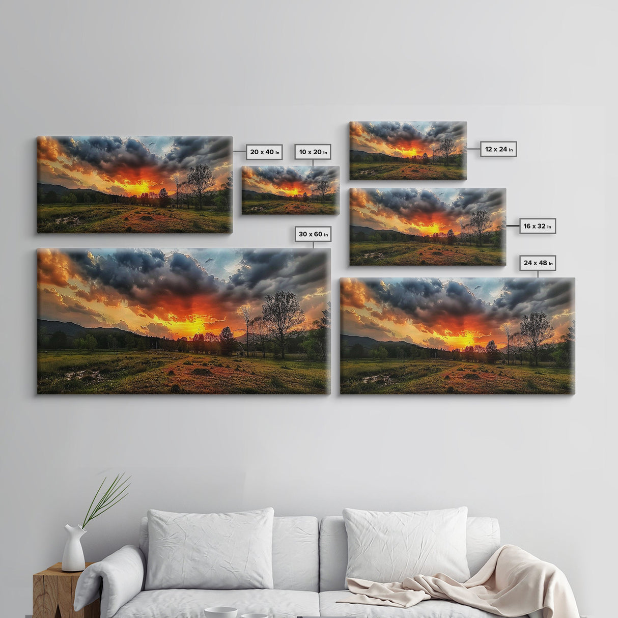 Sunset Over Texas Framed Canvas Print, Photography Style Wall Art, Beautiful Landscape Art