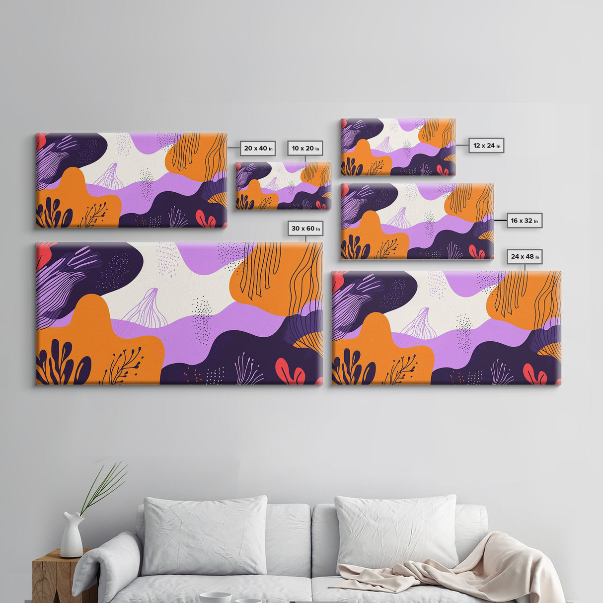 Purple And Orange Preppy Wall Art Framed Canvas Print, Retro 90s Style Wall Art