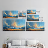 Panoramic Mountain Landscape Painting Print, Oil Painting Of Wyoming Mountains, Antique Style Art Print, Walnut Frame Art