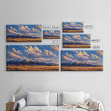 Sunset Over The Mountains Framed Canvas Print, Panoramic Art, Large Format Horizontal Panoramic Wall Art