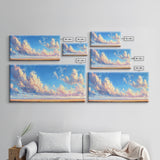 Panoramic Oil Painting Print of A Cloudy Sky Framed Canvas Print, Boho Minimalist Home Decor, Guest Room Wall Art
