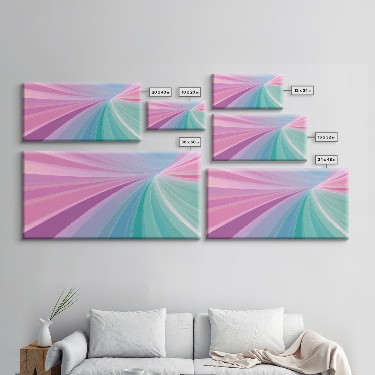 Pastel Highway Framed Canvas Print, Retro Wall Art, Mid-Century Modern Abstract Art