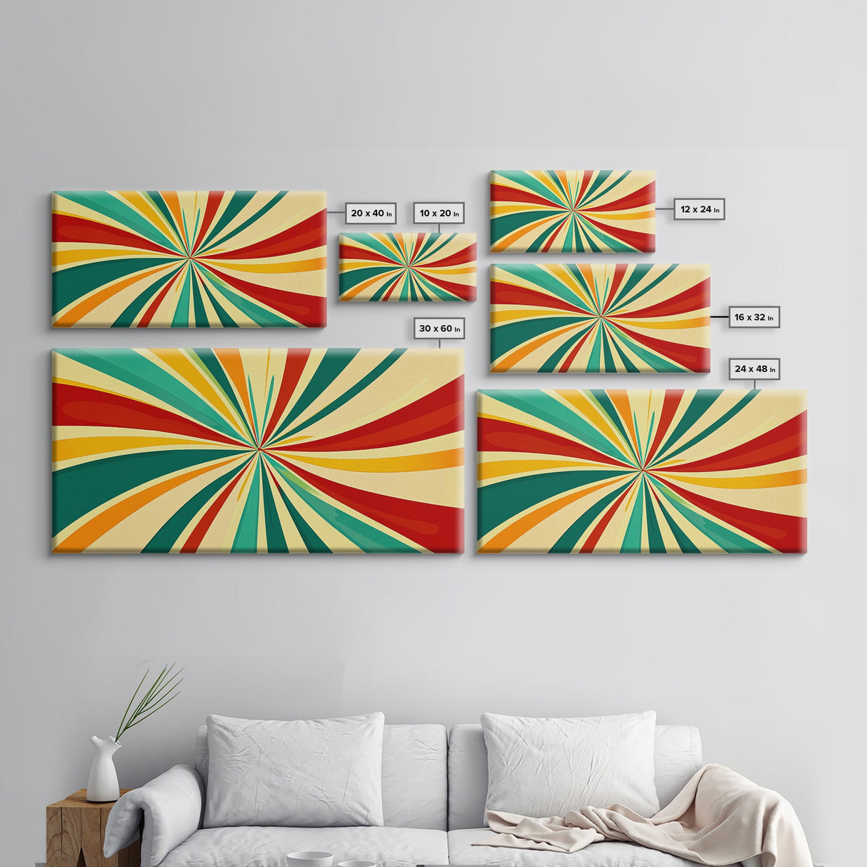 Large Colorful Abstract Print Painting With Yellow, Turquoise and Red Streaks, MCM Style Decor, 1950s Style Atomic Age Art