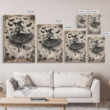 Spooky Season Halloween Witch, Witchy Decor Canvas Print, Black and White Witch Painting Print, Charcoal Sketch Of a Witch