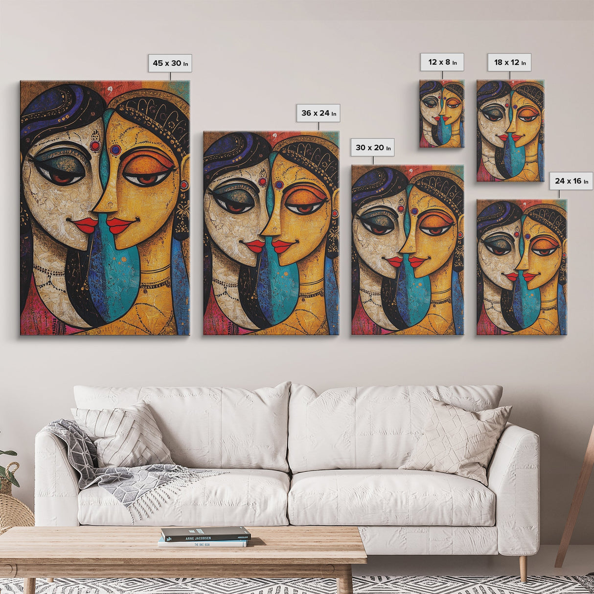 Abstract Madhubani Style Wall Art, Framed Canvas Print, Madhubani Painting, Madhubani Art