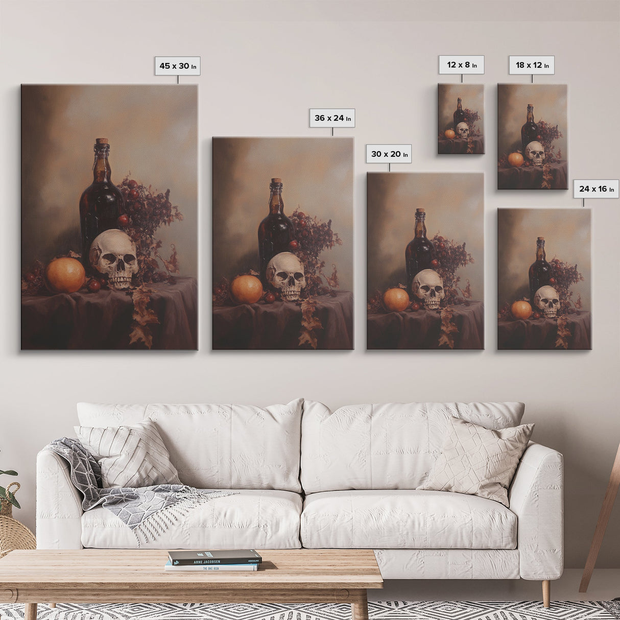 Still Life of a Skull and Wine Framed Canvas Print, Oil Painting Print, Gothic Decor, Dark Academia Macabre Halloween Wall Art, Witchy Decor