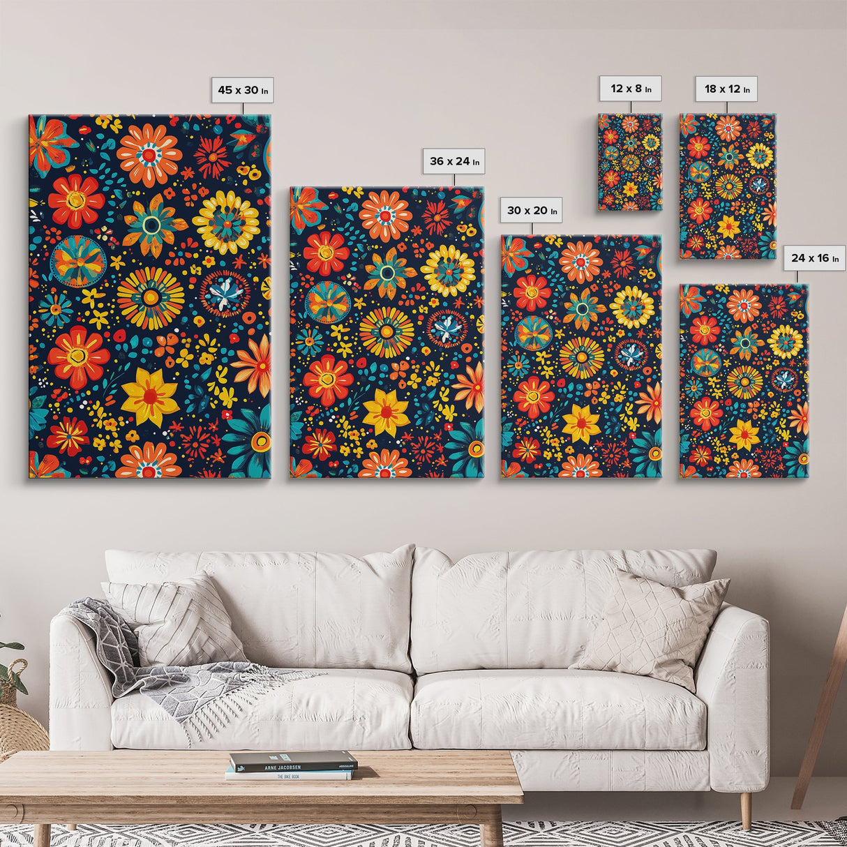 Mexican Tile Pattern Wall Art, Framed Canvas Print, Chicano Wall Art, Mexicano Wall Art, Textile Inspired Wall Decor
