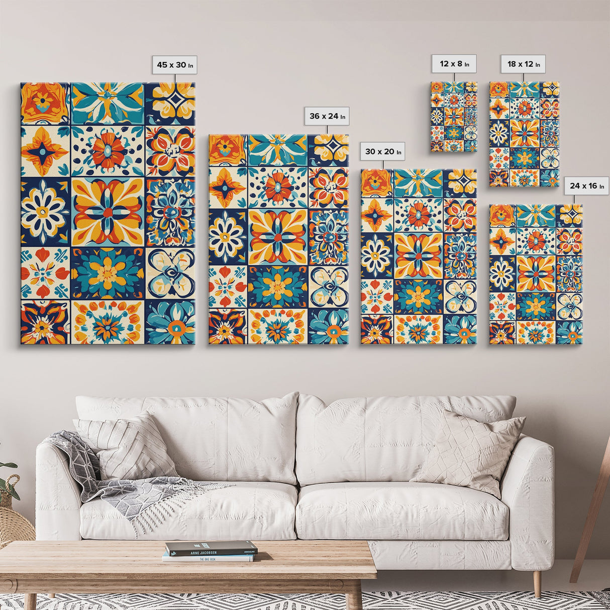 Textile Wall Art, Mexican Tile Canvas Print, Framed Wall Art, Mexicano Style Decor, Chicano Art, Textile Painting Wall Art