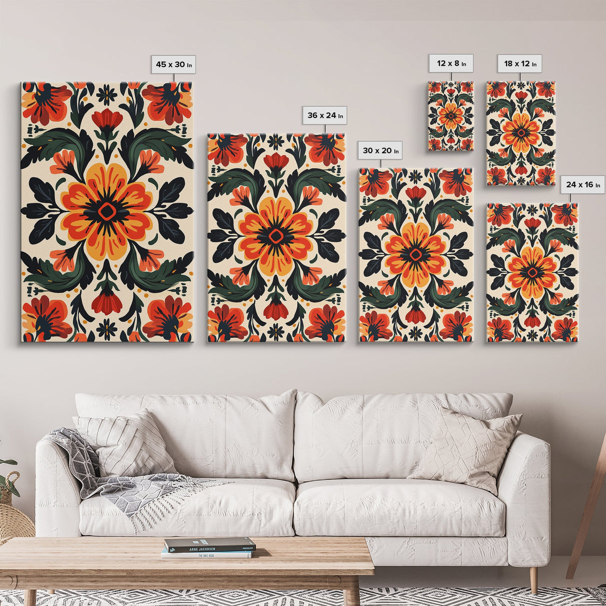 Floral Pattern Canvas Print, Mid-Century Modern Style Abstract Art, Botanical Print, Modern Flower Art Print