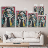 Graffiti Punk Wall Art, Portrait of a Punk Woman Framed Canvas Print