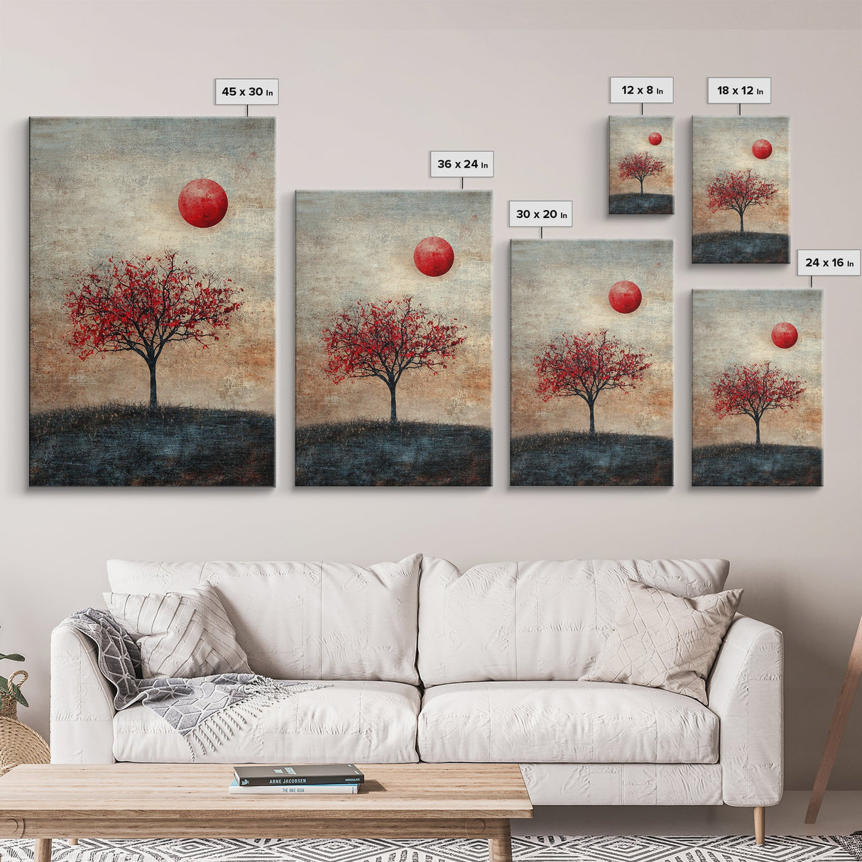 Wabi Sabi Wall Art Framed Canvas Print, Japanese Maple Tree Painting Print, Wabi Sabi Art, Japanese Inspired Wood Block Print Art