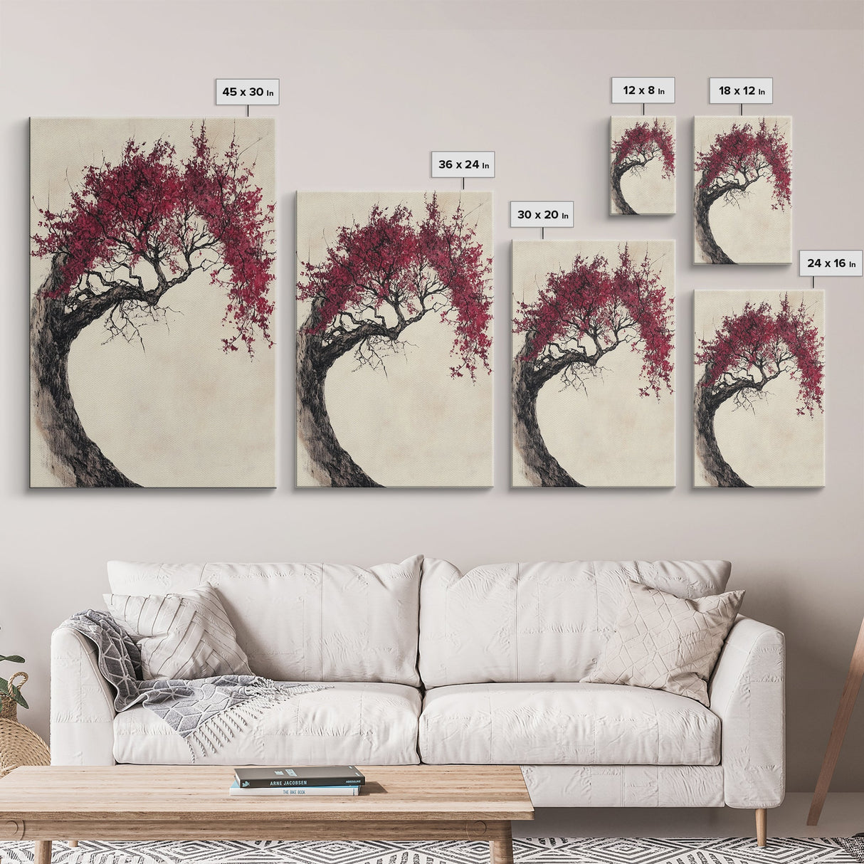 Wabi Sabi Japanese Maple Tree Framed Canvas Print, Minimalist Home Decor, Vertical Living Room Art
