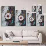 Compass Wall Art Framed Canvas Print, Travel Decor, Vacation Gift, Travel Gift, Home Decor, Compass Painting, Nautical Nursery Decor