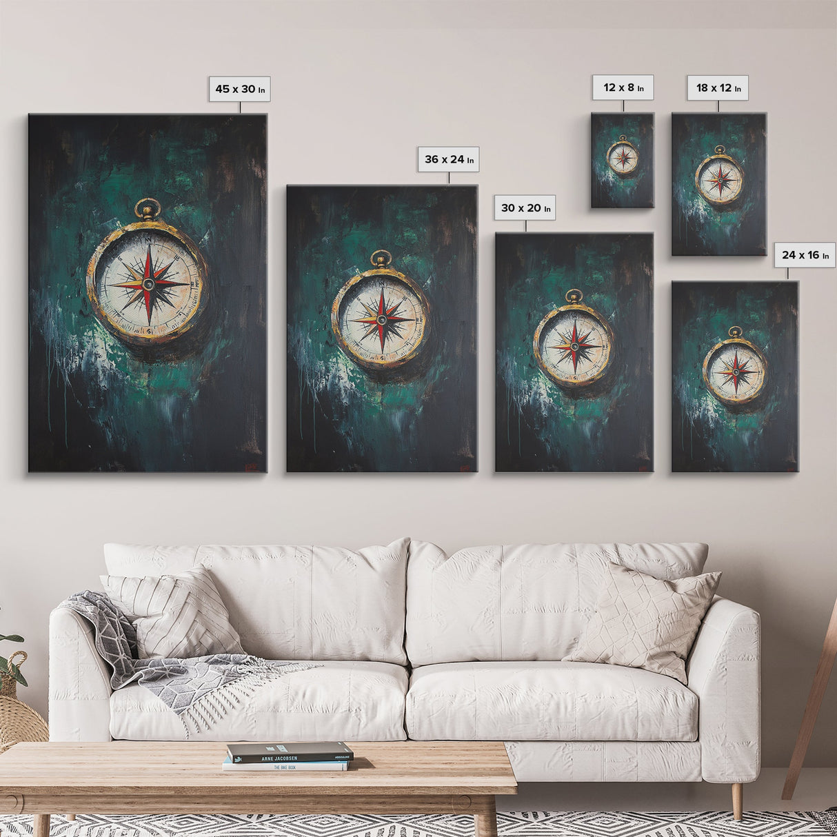 Nautical Nursery Compass Wall Art Framed Canvas Print, Travel Gift Idea, Vacation Gift Home Decor, Giclee Art Print, Going Away Gift