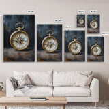 Weathered Compass Wall Art, Nautical Coastal Home Decor Wall Art Framed Canvas Print, Rustic Seaside Accent Piece, Statement Piece, Rustic Decor