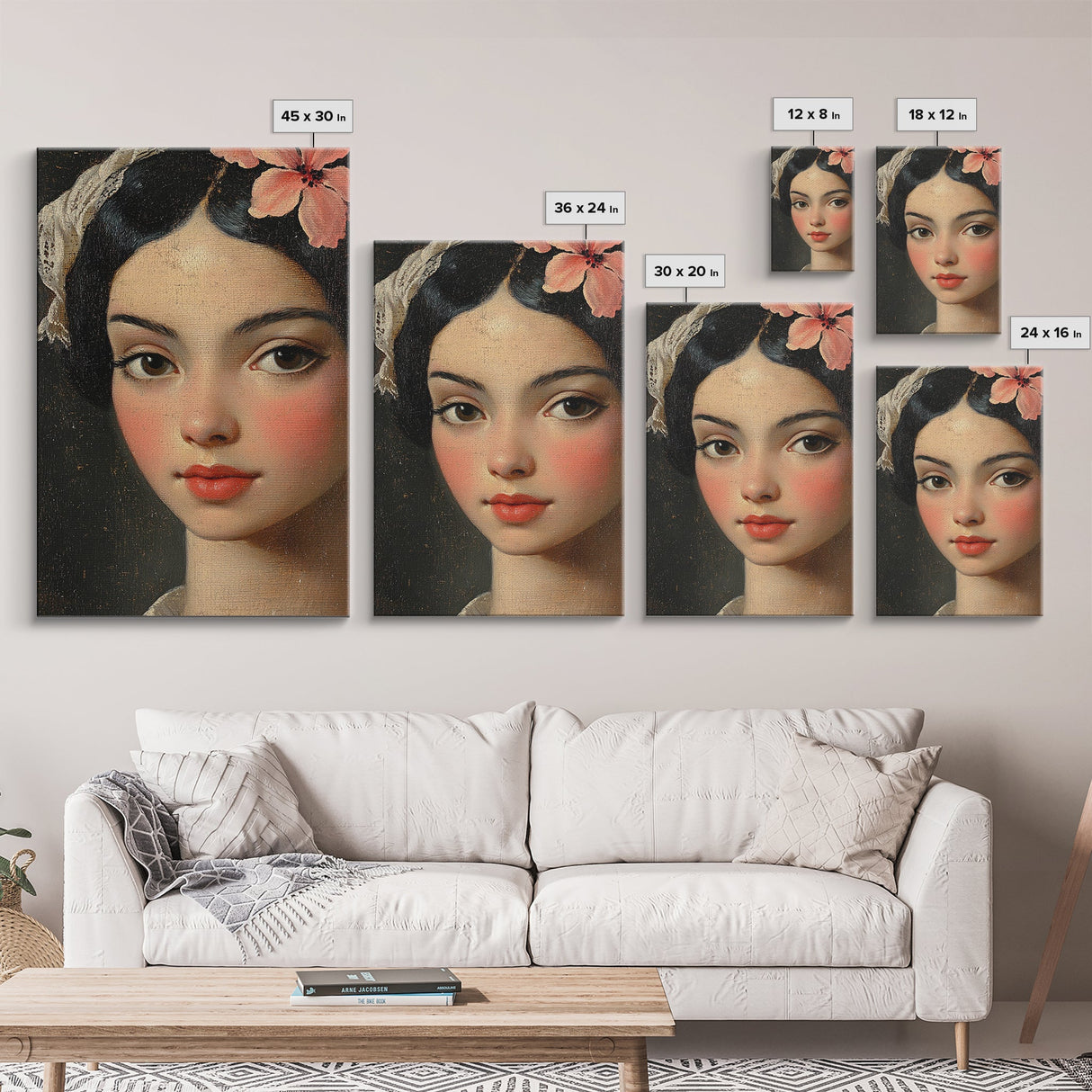 Chicano Portrait of Beautiful Senora, Vintage Style Framed Canvas Print, Mexicana Wall Art