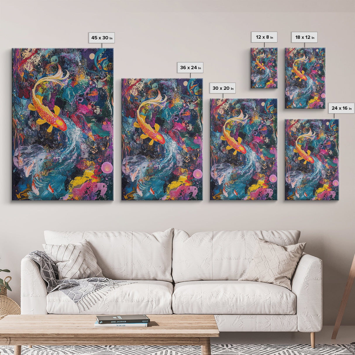 Abstract Koi Fish Painting Print, Wabi Sabi Home Decor, Gift Idea, Housewarming Gift Idea, Colorful Koi Fish Art Print