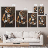 The Dapper Tiger Gentleman Portrait Framed Canvas Print, Whimsical Home Decor, Eclectic Decor, Kitsch Wall Art, Preppy Wall Art, Glam Decor