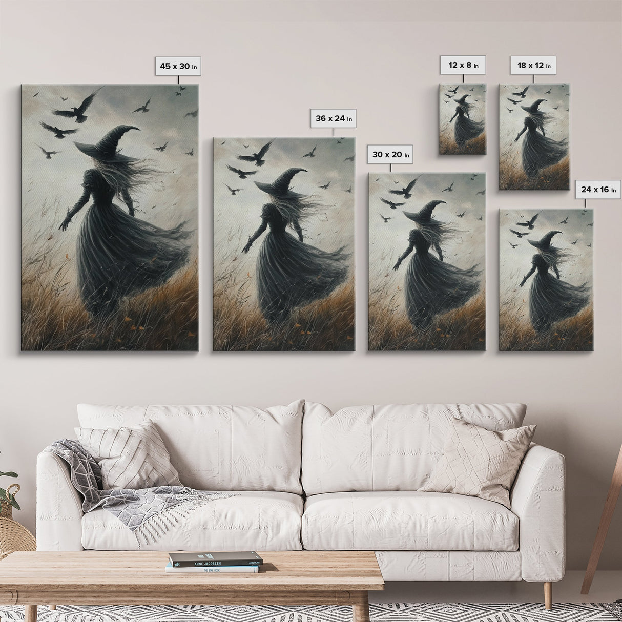 The Witch and her Ravens, Framed Canvas print, Spooky Season Halloween Wall Art, Gothic Home Decor, Witch Wall Art, Halloween Art