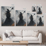 The Witch and her Crows, Framed Canvas print, Spooky Season Halloween Wall Art, Gothic Home Decor, Witch Wall Art, Halloween Art