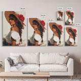 Mexicano Latina Portrait Canvas Print, Romantic Mariachi Wall Decor, Southwestern Modern Art, Rustic Mexicano Wall Art, Chicano Painting
