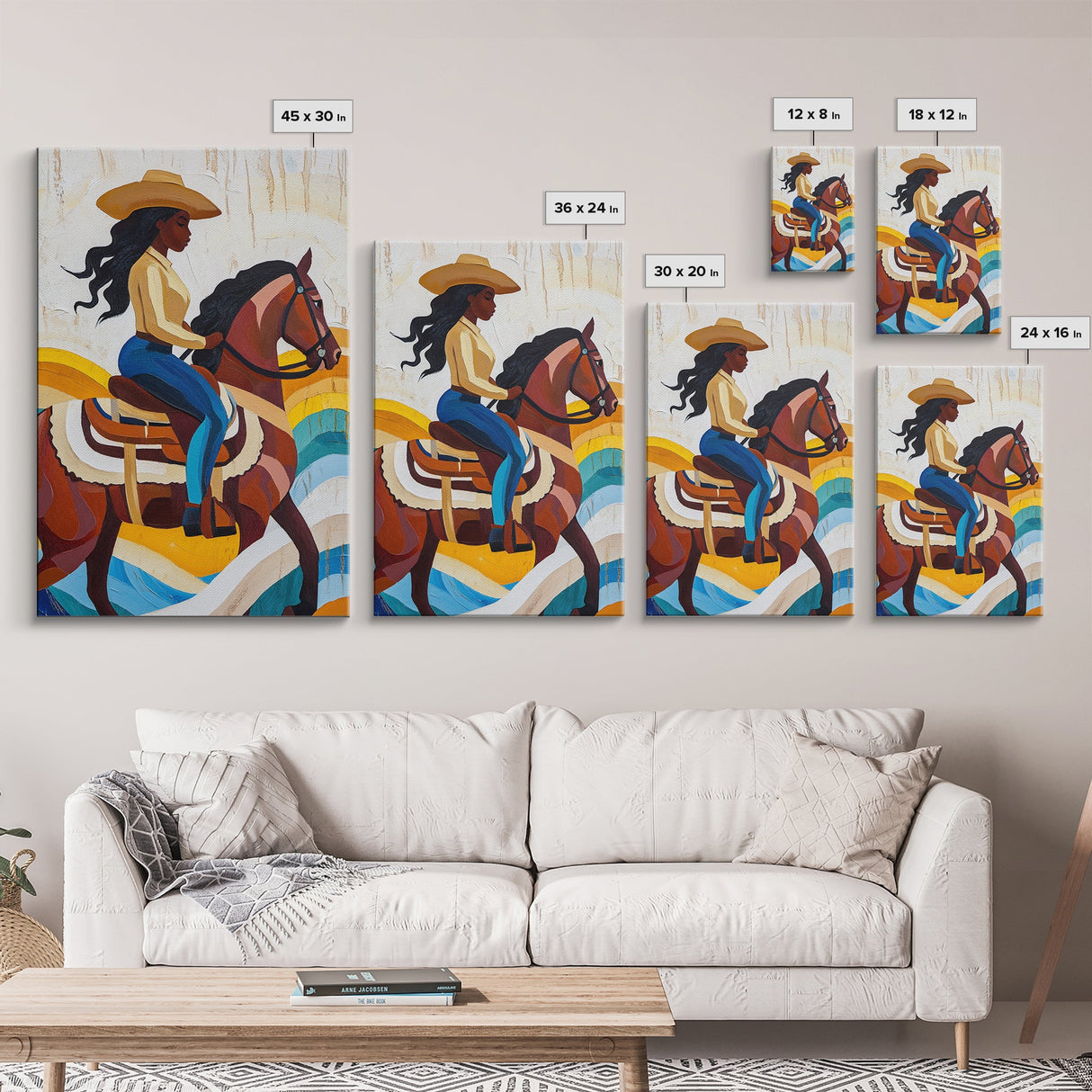Pop Art Black Cowgirl Painting Print, Framed Canvas Print, Afrocentric Wall Art, Rustic Farmhouse Wall Art