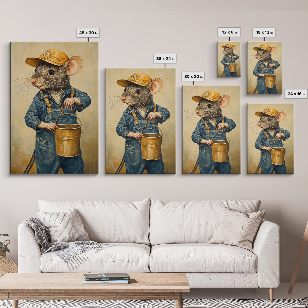 Rats with Jobs, Framed Canvas Print, Rat Painting, The Rat Painter, Cute Rat Home Decor, Rat Handyman