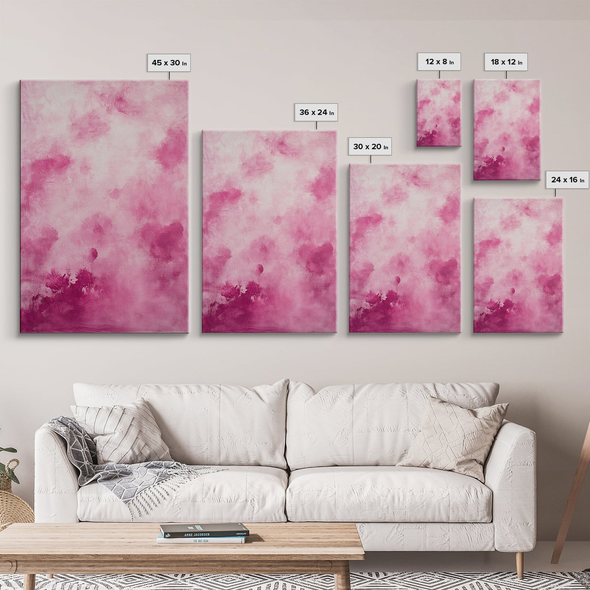 Wall Art Print Preppy Decor, Framed Canvas Print, Abstract Pink Clouds Painting, Girl's Dorm Room Wall Decor, Apartment Decor Gift Idea