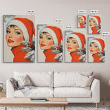 1950s Christmas Portrait Postcard Style Art Canvas Print, Wood Framed Christmas Decor, Christmas Wall Art, Christmas Seasonal Painting