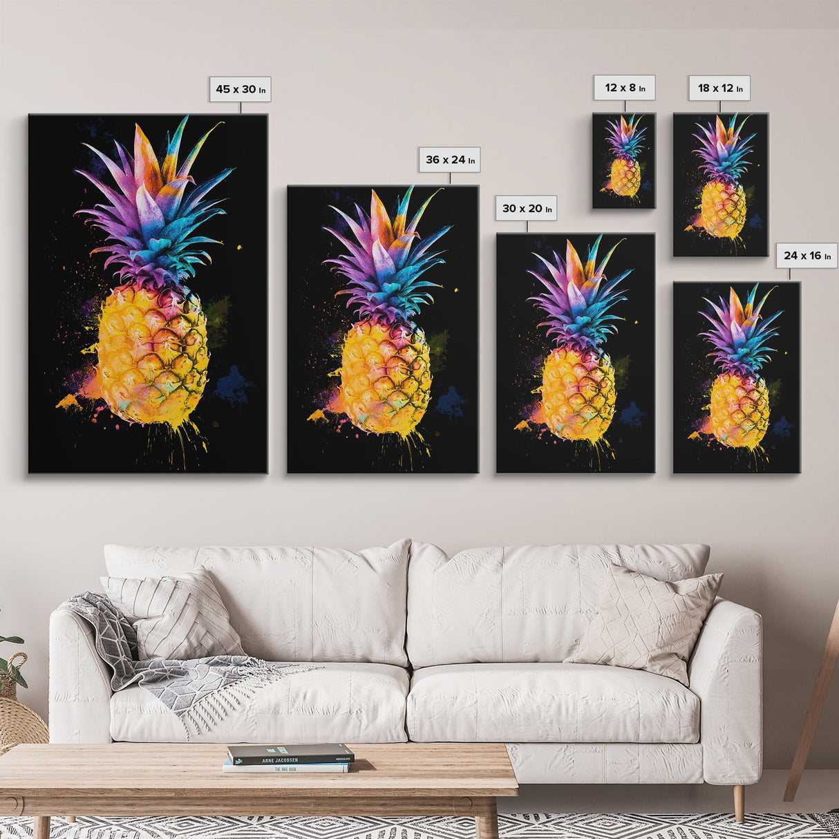 Retro Pineapple Painting Print, Framed Canvas Print, Kitchen or Dining Room Wall Art, Retro Home Decor, Pineapple Painting