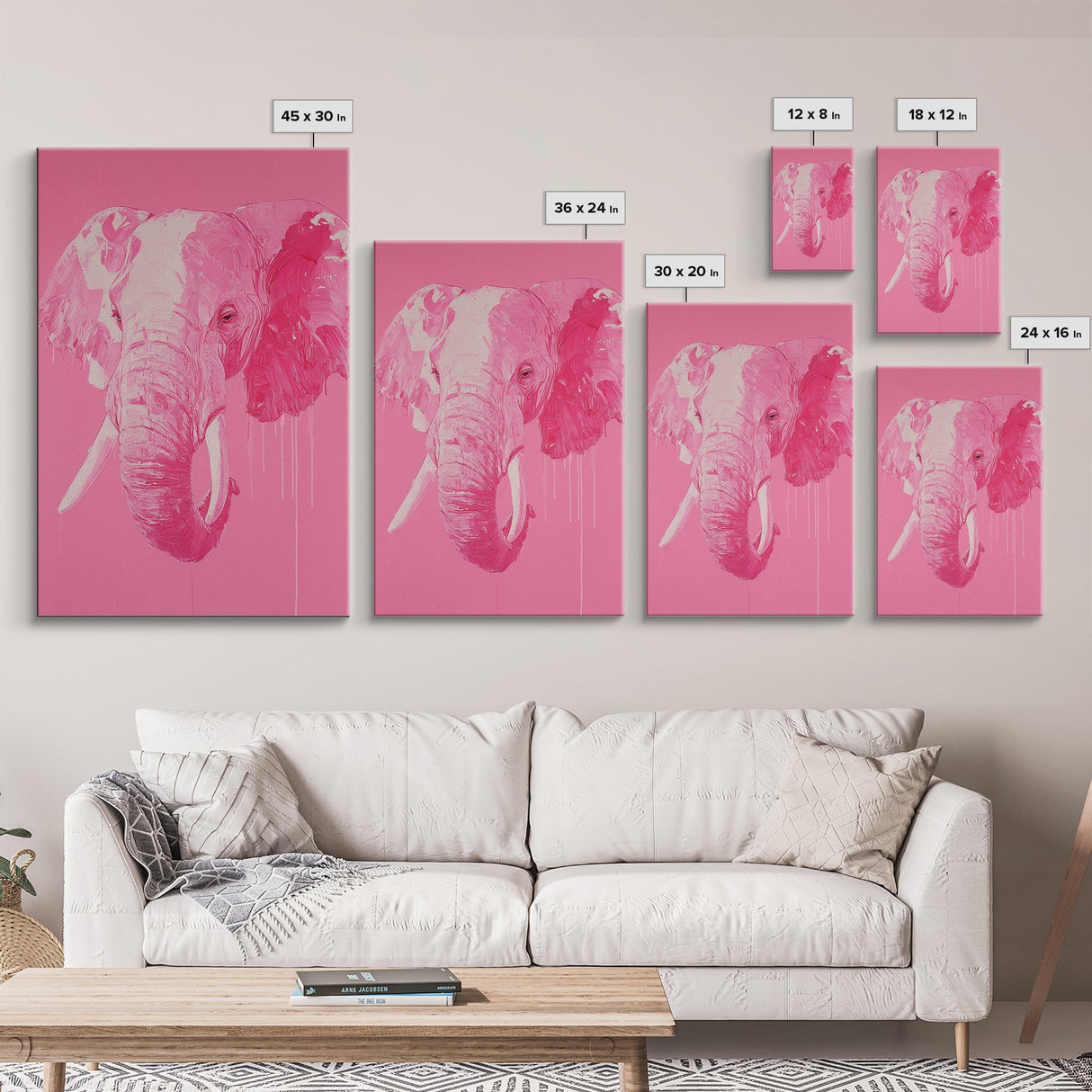 Preppy Elephant Painting Print, Trendy Wall Art, Animal Print, Framed Canvas Print, Wood Framed Art, Dorm Decor, Apartment Art