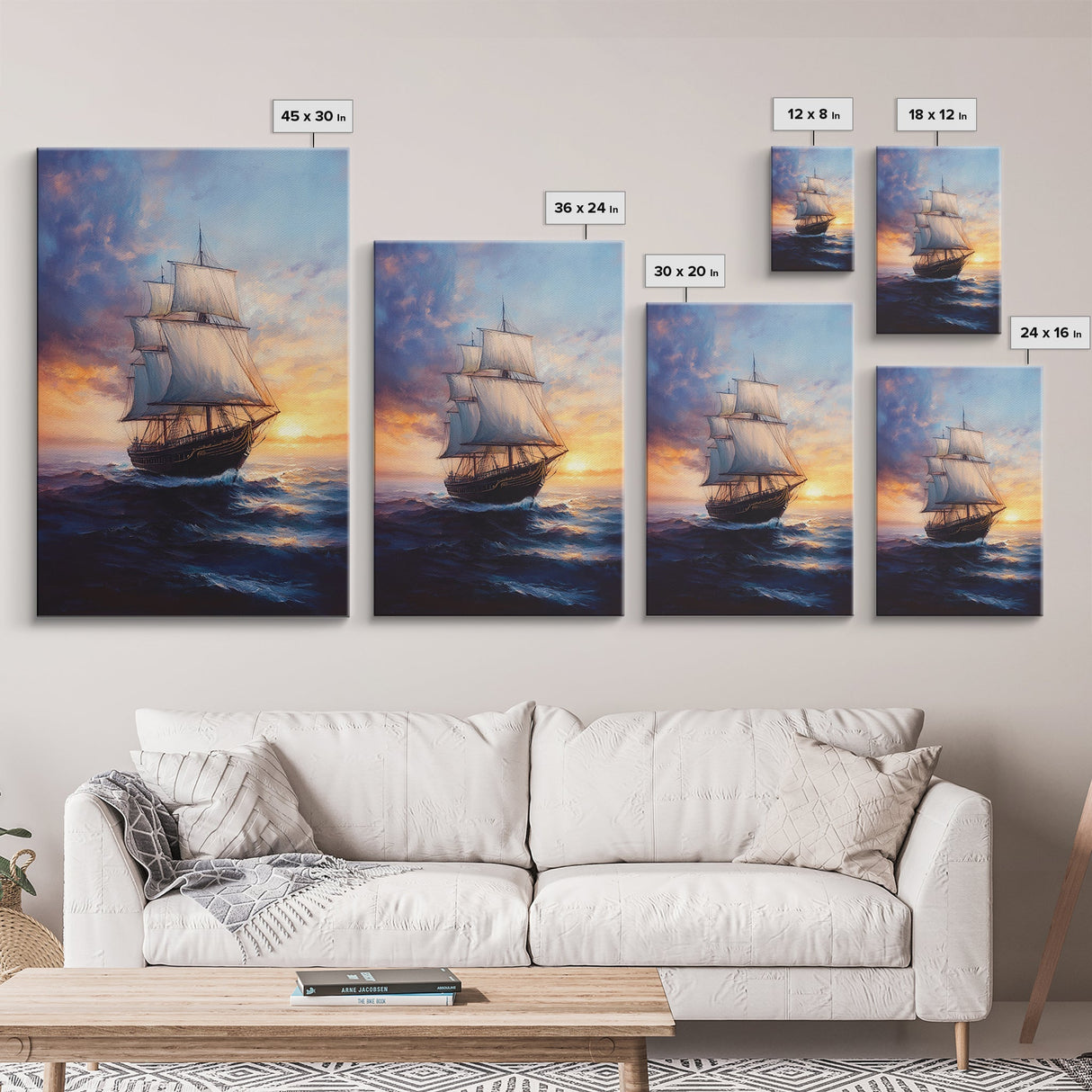 Pirateship at Dawn, Framed Canvas Print, Pirate Art