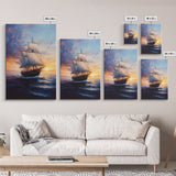 Pirateship at Dawn, Framed Canvas Print, Pirate Art