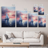 Vaporwave Sail Boat at Sunset, Framed Canvas Print, Retro Sail Boat Painting