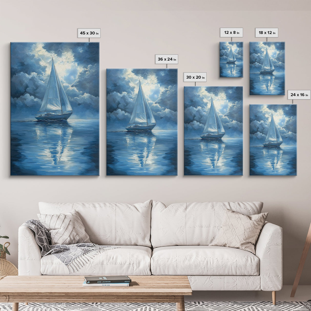 Reflections of a Sail Boat under a Full Moon Framed Canvas Print, Nautical Decor, Sail Boat Oil painting, Sailboat Painting, Nautical Home Decor