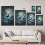 Witchy Decor, Witch Wall Art, Witch Riding a Broom Under a Full Moon, Witch Painting, Framed Canvas Print, Witchy Wall Art, Halloween Decor