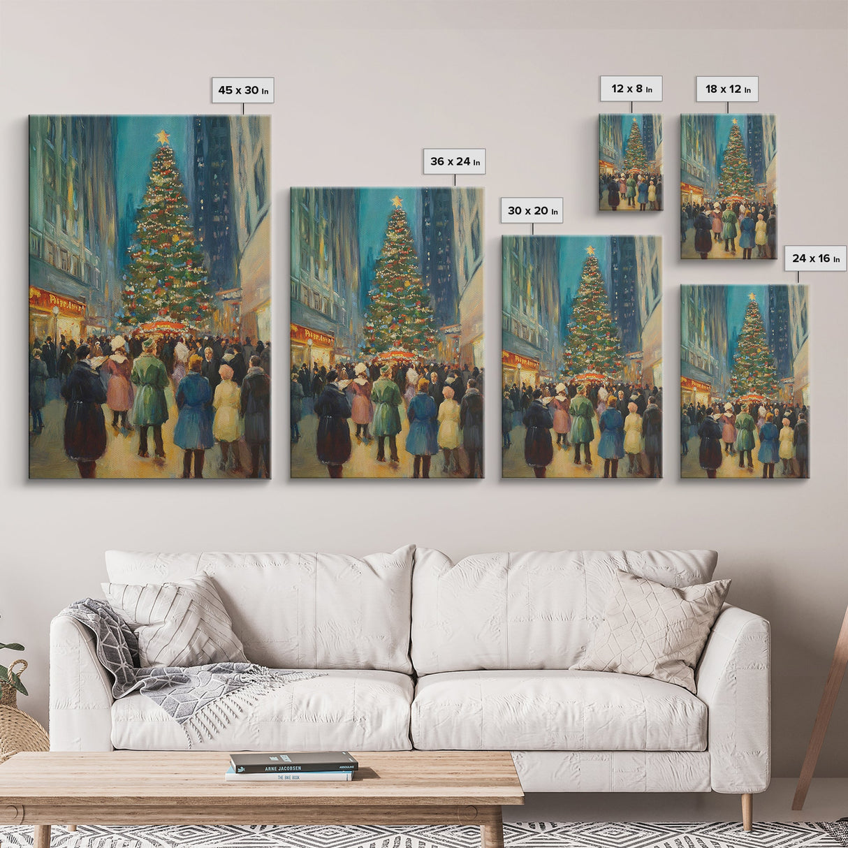Christmas in Town Sqaure Framed Canvas Print, Retro Christmas Village Wall Art, Christmas Decor, Christmas Wall Art, Farmhouse Christmas