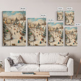 Christmas Village Mantle Painting, Christmas Mantle Wall Art, Framed Canvas Print, Retro Christmas, Vintage Christmas Painting Wall Art
