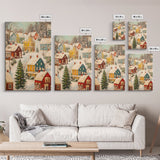 Retro Christmas Village Wall Art For Above Mantle, Framed Canvas Print, Christmas Home Decor, Christmas Wall Art, Christmas Postcard Art